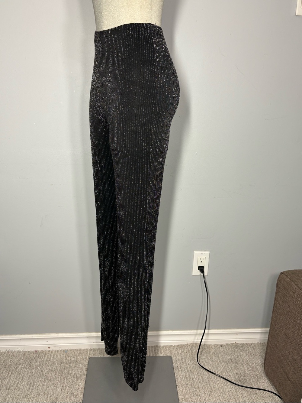SHEIN Black Sparkle Ribbed Wide-Leg Pants Size S